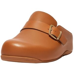 FitFlop Women's Shuv Buckle-Strap Leather Clogs Light Tan, US 8.5